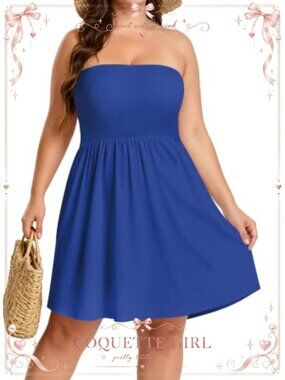 Plus Size Strapless Sundress Knee Length Off Shoulder Casual Dress
